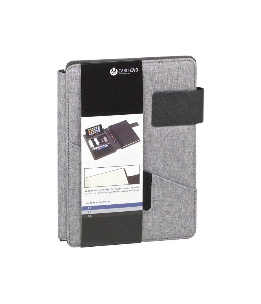 Portanotas carchivo venture din a5 con soporte smartphone cuaderno color gris - Imagen 3