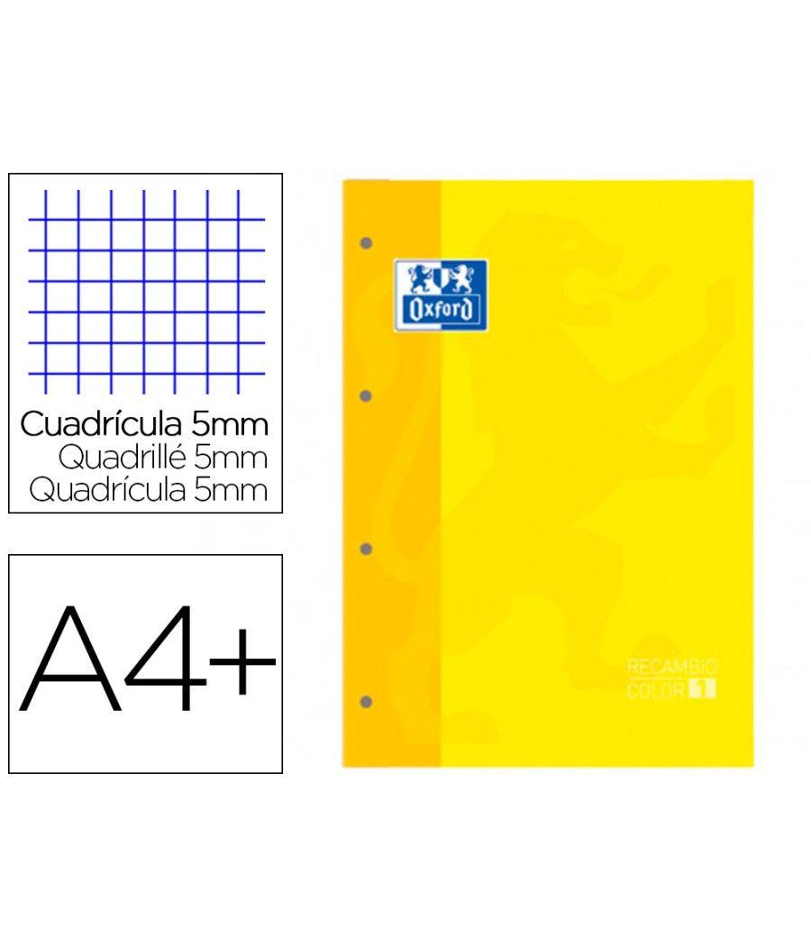 Recambio color 1 oxford din a4+ 80 hojas 90 gr cuadro 5 mm 4 taladros color amarillo - Imagen 2