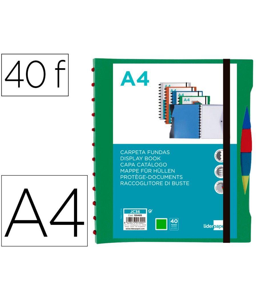 Carpeta liderpapel a4 con 40 fundas intercambiables 5 sep sobre y gomilla portada y lomo personalizable verde - Imagen 2