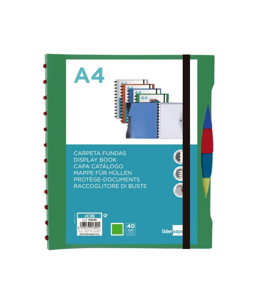 Carpeta liderpapel a4 con 40 fundas intercambiables 5 sep sobre y gomilla portada y lomo personalizable verde - Imagen 3