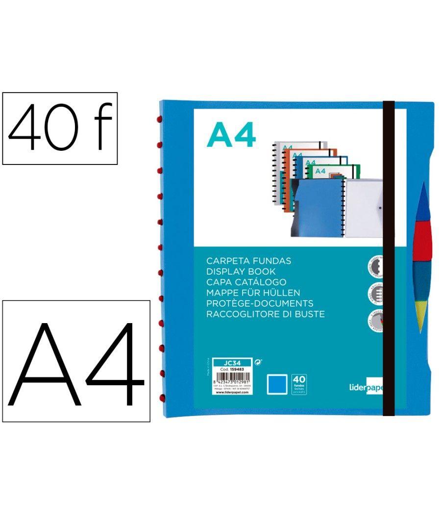 Carpeta liderpapel a4 con 40 fundas intercambiables 5 sep sobre y gomilla portada y lomo personalizable azul - Imagen 2