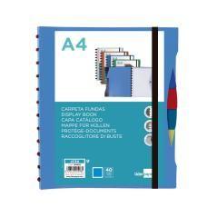 Carpeta liderpapel a4 con 40 fundas intercambiables 5 sep sobre y gomilla portada y lomo personalizable azul - Imagen 3