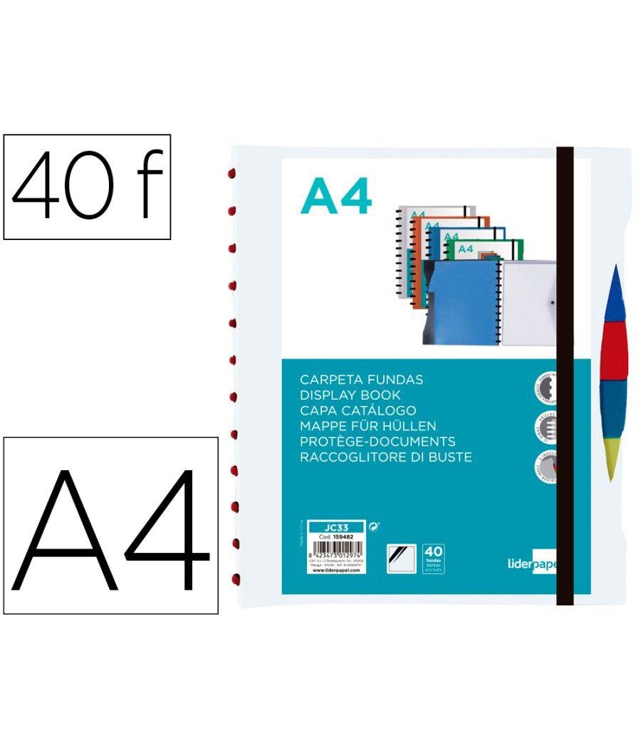 Carpeta liderpapel a4 con 40 fundas intercambiables 5 sep sobre y gomilla portada y lomopersonalizable transparente - Imagen 2