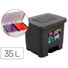 Papelera contenedor plasticforte plástico con pedal 2 compartimentos 35 litros gris oscuro - Imagen 2