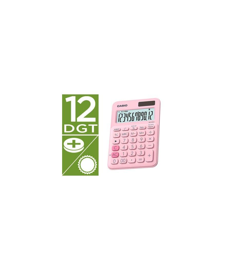 Calculadora casio ms-20uc-pk sobremesa 12 dígitos tax +/- color rosa - Imagen 2