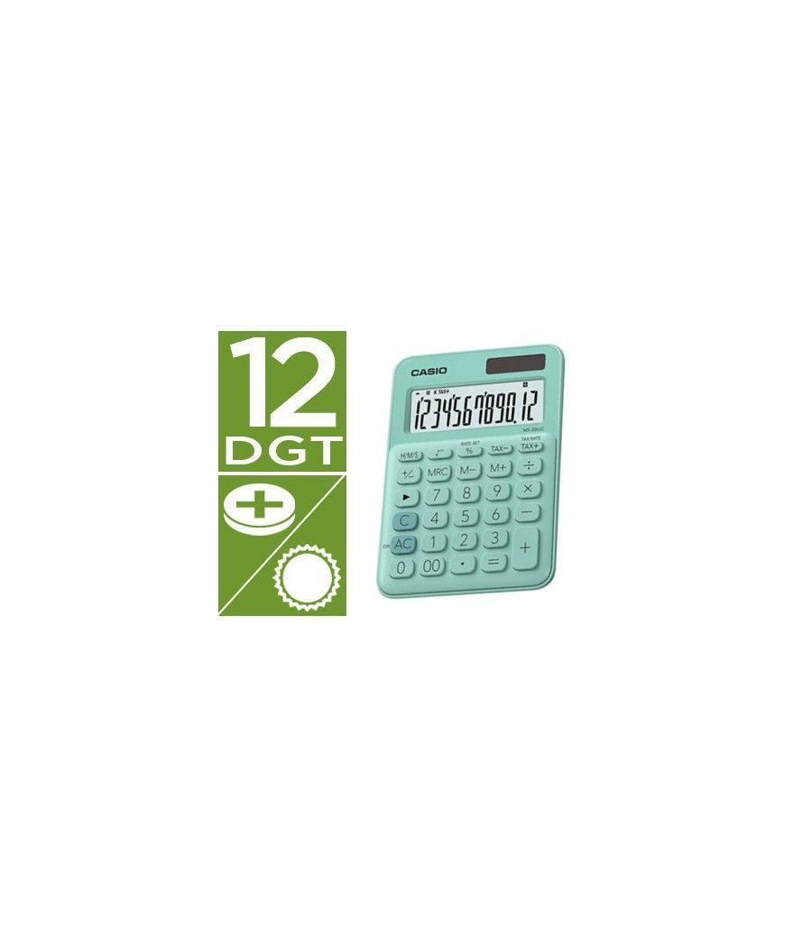 Calculadora casio ms-20uc-gn sobremesa 12 dígitos tax +/- color verde - Imagen 2