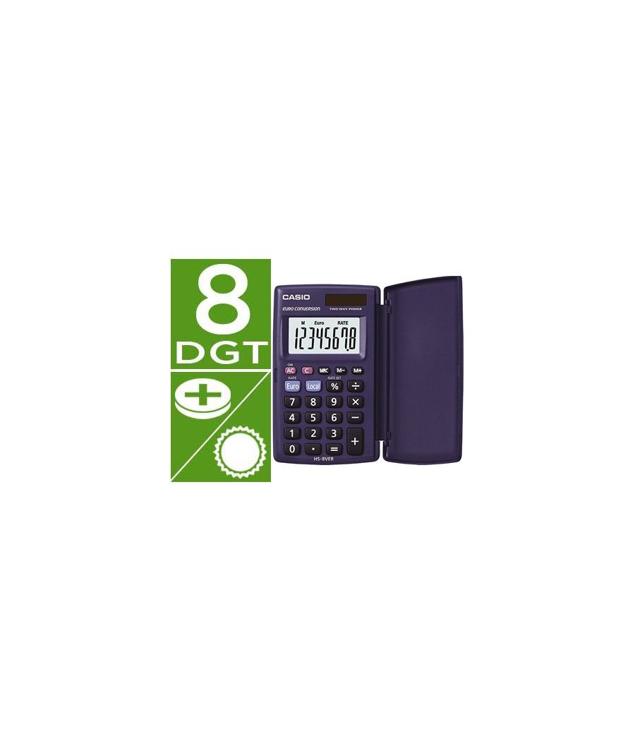 Calculadora casio hs-8ver bolsillo 8 dígitos conversion moneda con tapa color azul - Imagen 2