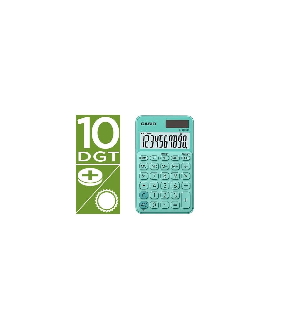 Calculadora casio sl-310uc-gn bolsillo 10 dígitos tax +/- tecla doble cero color verde - Imagen 2