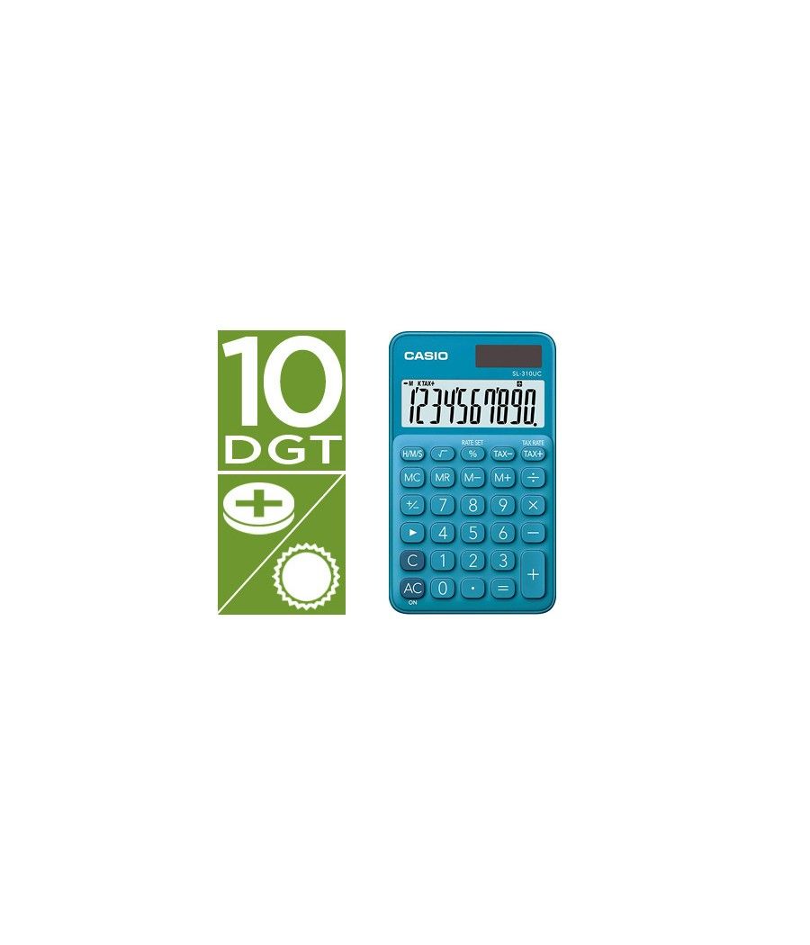 Calculadora casio sl-310uc-bu bolsillo 10 dígitos tax +/- tecla doble cero color azul - Imagen 2