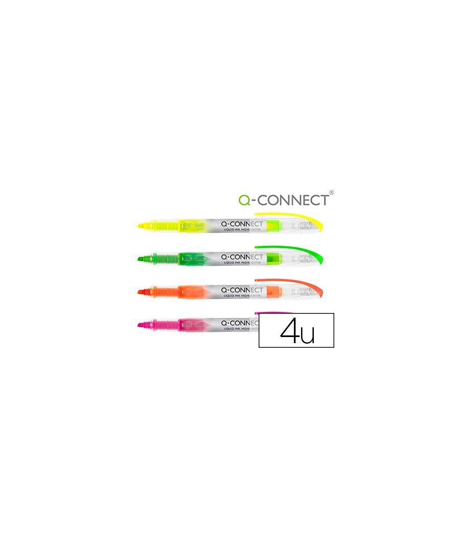 Rotulador q-connect fluorescente punta biselada tinta líquida bolsa de 4 unidades colores surtidos - Imagen 2