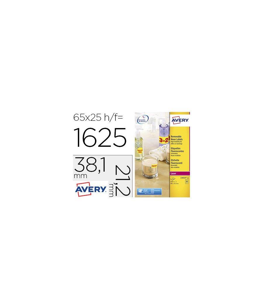 Etiqueta adhesiva avery tamaño 38,1x21,2 mm removible amarillo fluorescente caja de 1625 unidades - Imagen 2
