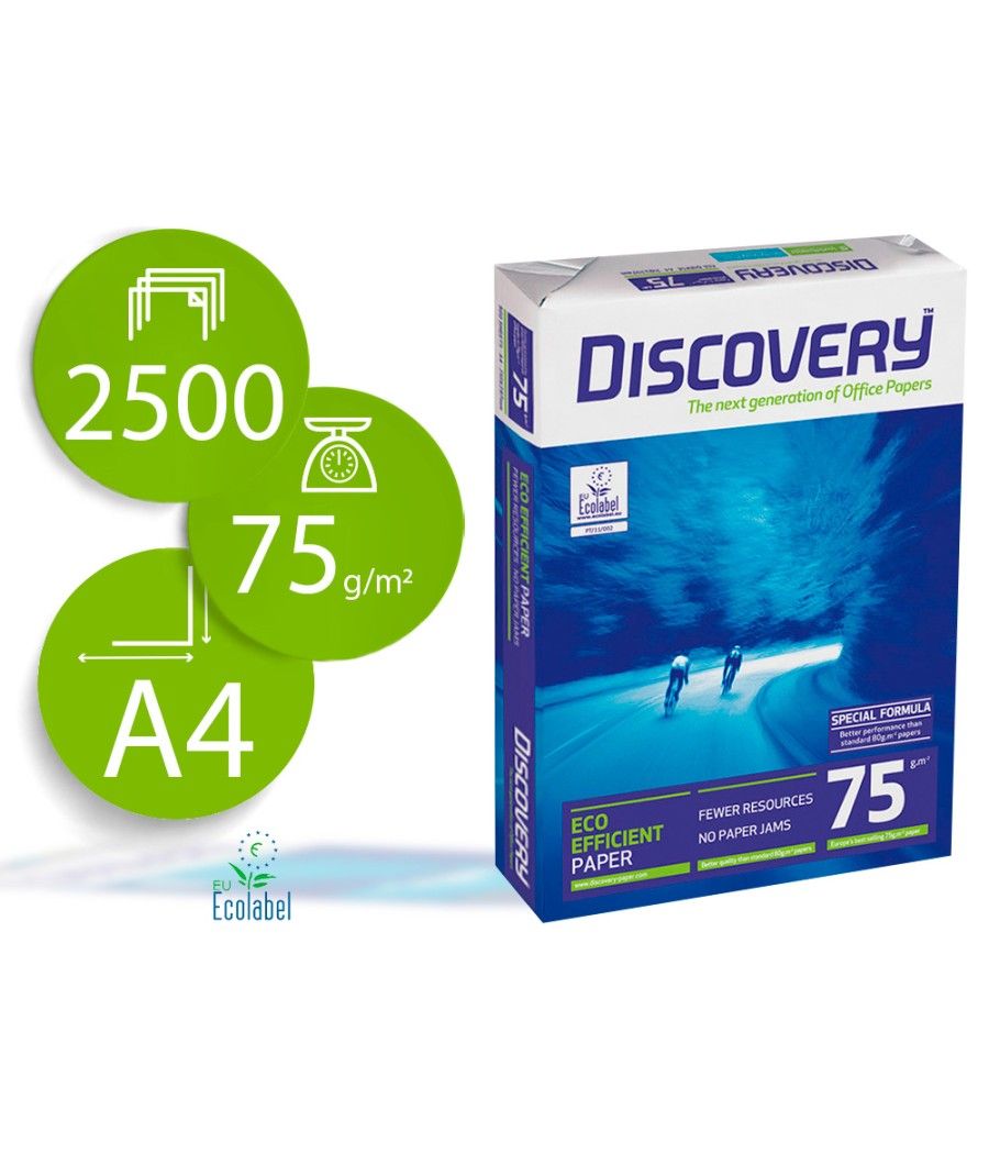 Papel fotocopiadora discovery fast pack din a4 75 gramos papel multiuso ink-jet y láser caja de 2500 hojas - Imagen 2