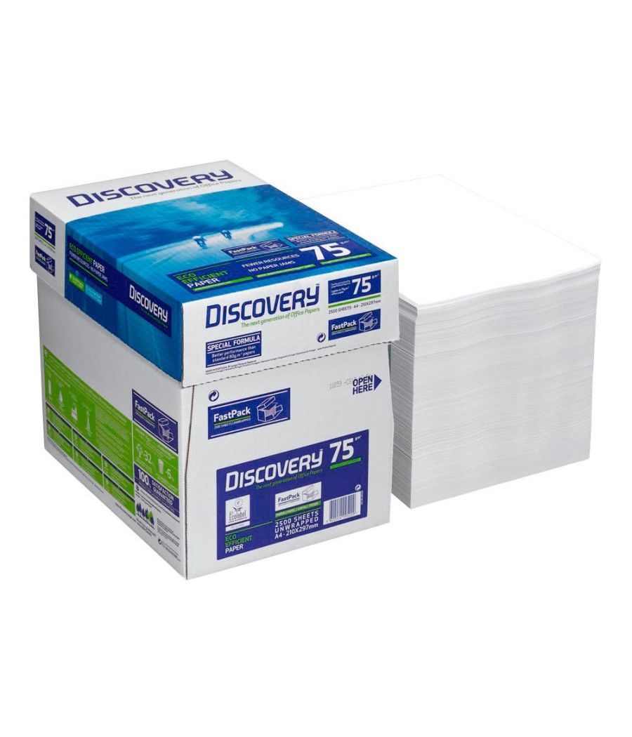 Papel fotocopiadora discovery fast pack din a4 75 gramos papel multiuso ink-jet y láser caja de 2500 hojas - Imagen 6