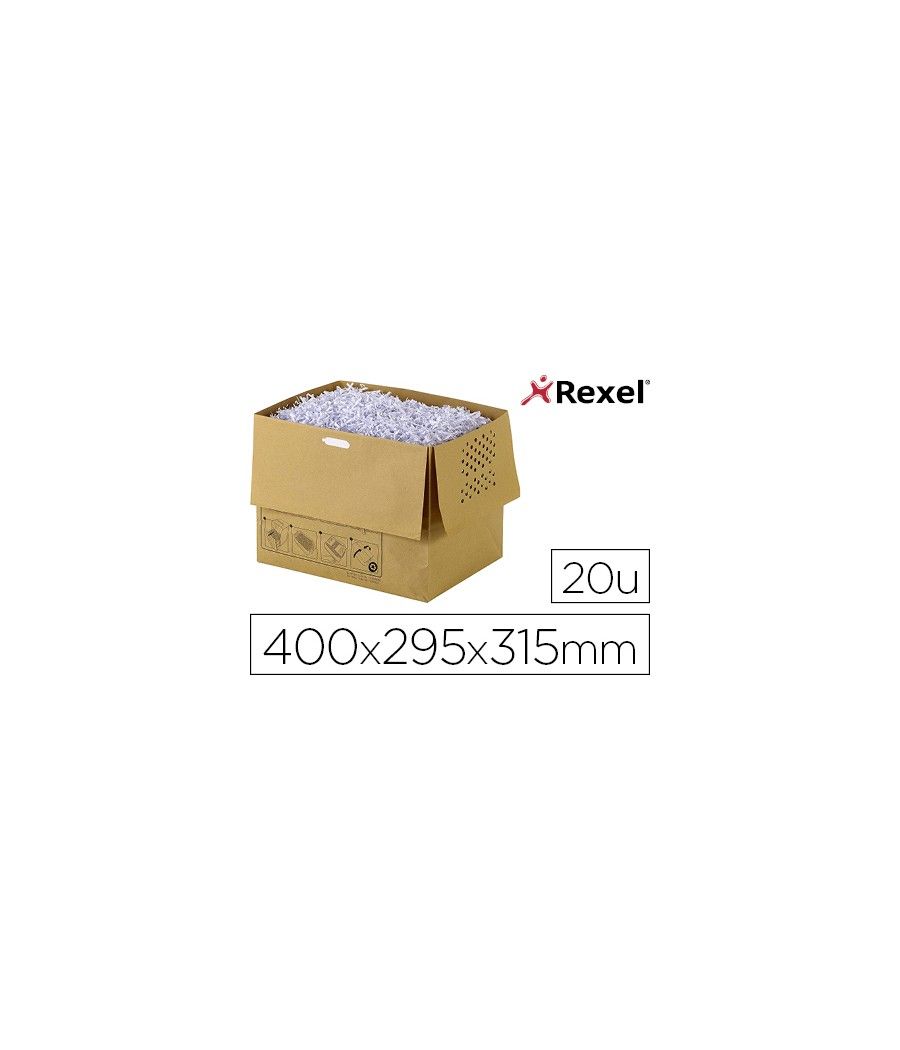 Bolsa de residúos rexel reciclable para destructora auto+300x capacidad 40 l pack de 20 unidades 400x295x315 mm - Imagen 1