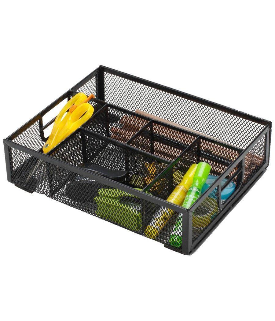 Organizador sobremesa q-connect kf17291 bandeja metálica rejilla negra con 6 departamentos 235x183x65 mm - Imagen 2