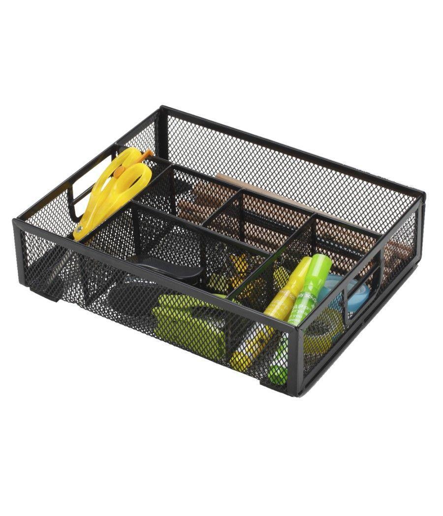 Organizador sobremesa q-connect kf17291 bandeja metálica rejilla negra con 6 departamentos 235x183x65 mm - Imagen 3