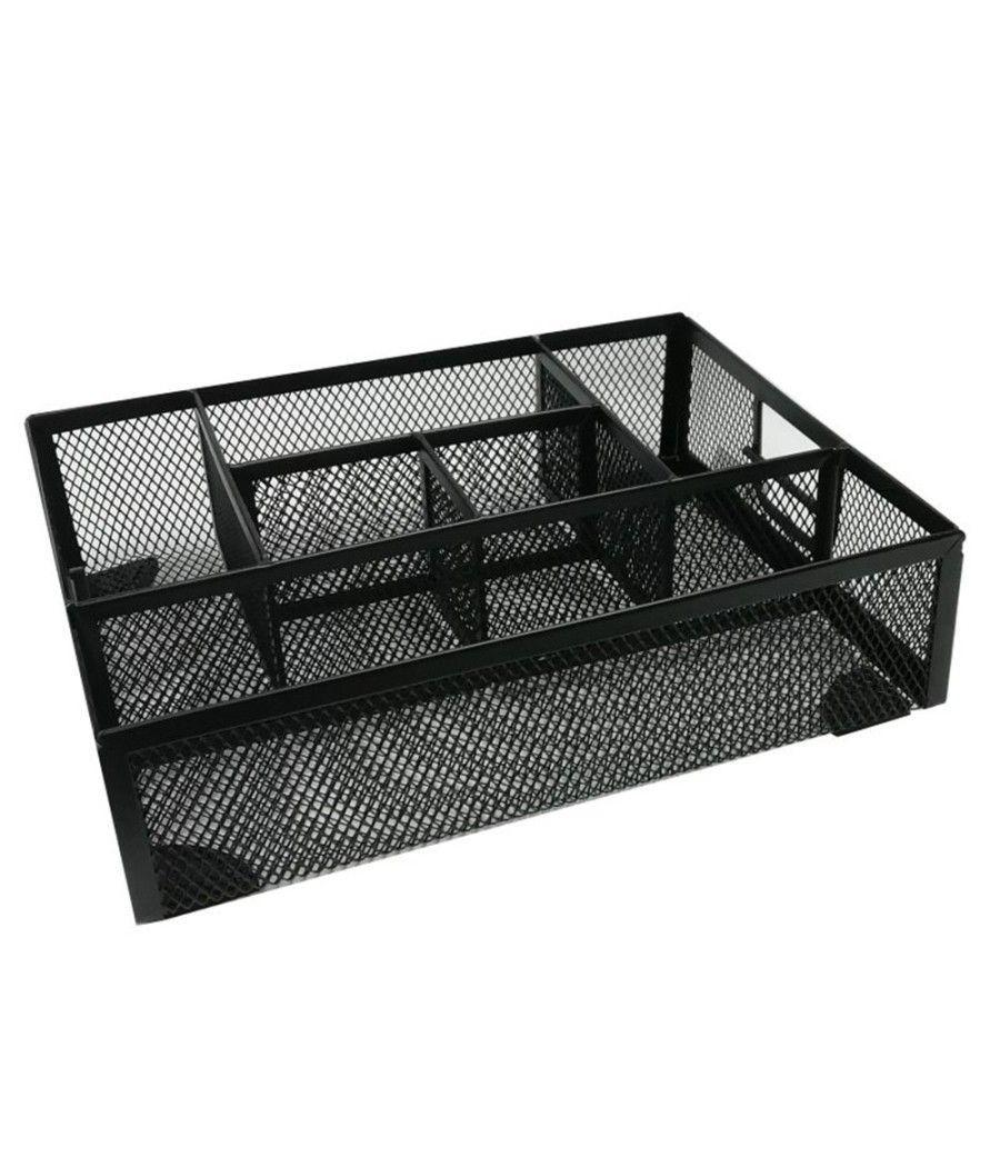 Organizador sobremesa q-connect kf17291 bandeja metálica rejilla negra con 6 departamentos 235x183x65 mm - Imagen 4