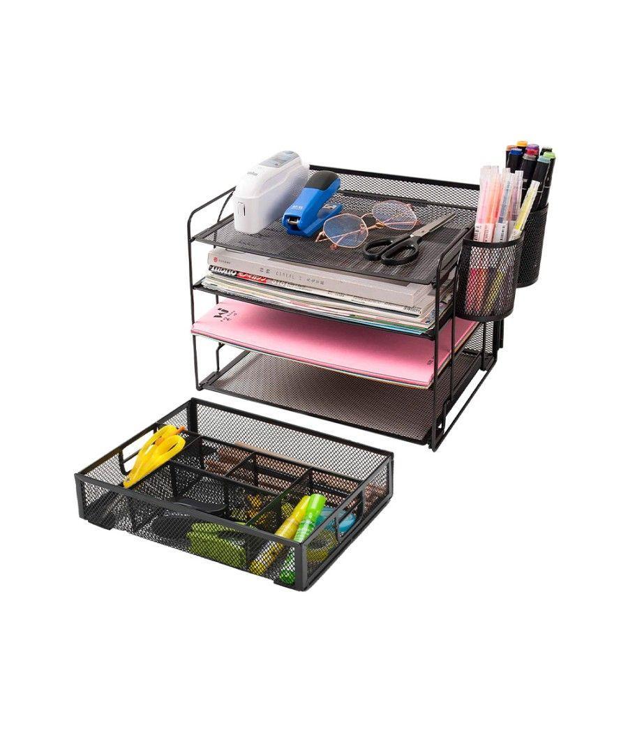 Organizador sobremesa q-connect kf17291 bandeja metálica rejilla negra con 6 departamentos 235x183x65 mm - Imagen 6