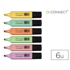 Rotulador q-connect fluorescente pastel punta biselada estuche de 6 unidades colores surtidos