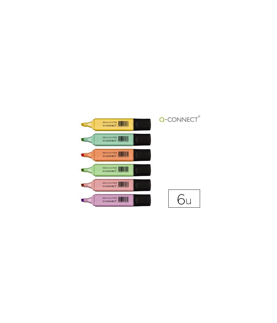 Rotulador q-connect fluorescente pastel punta biselada estuche de 6 unidades colores surtidos - Imagen 2