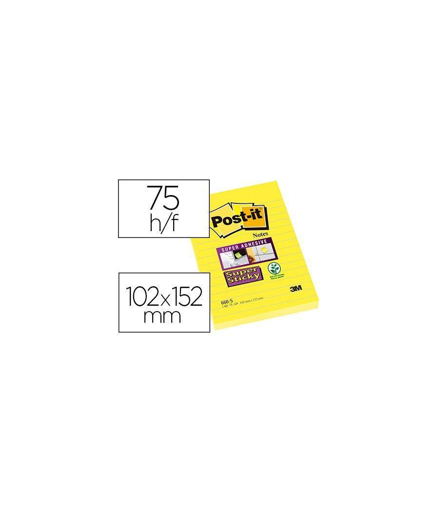 Bloc de notas adhesivas quita y pon post-it super sticky rayado amarillo ultra 102x152 mm PACK 6 UNIDADES - Imagen 2