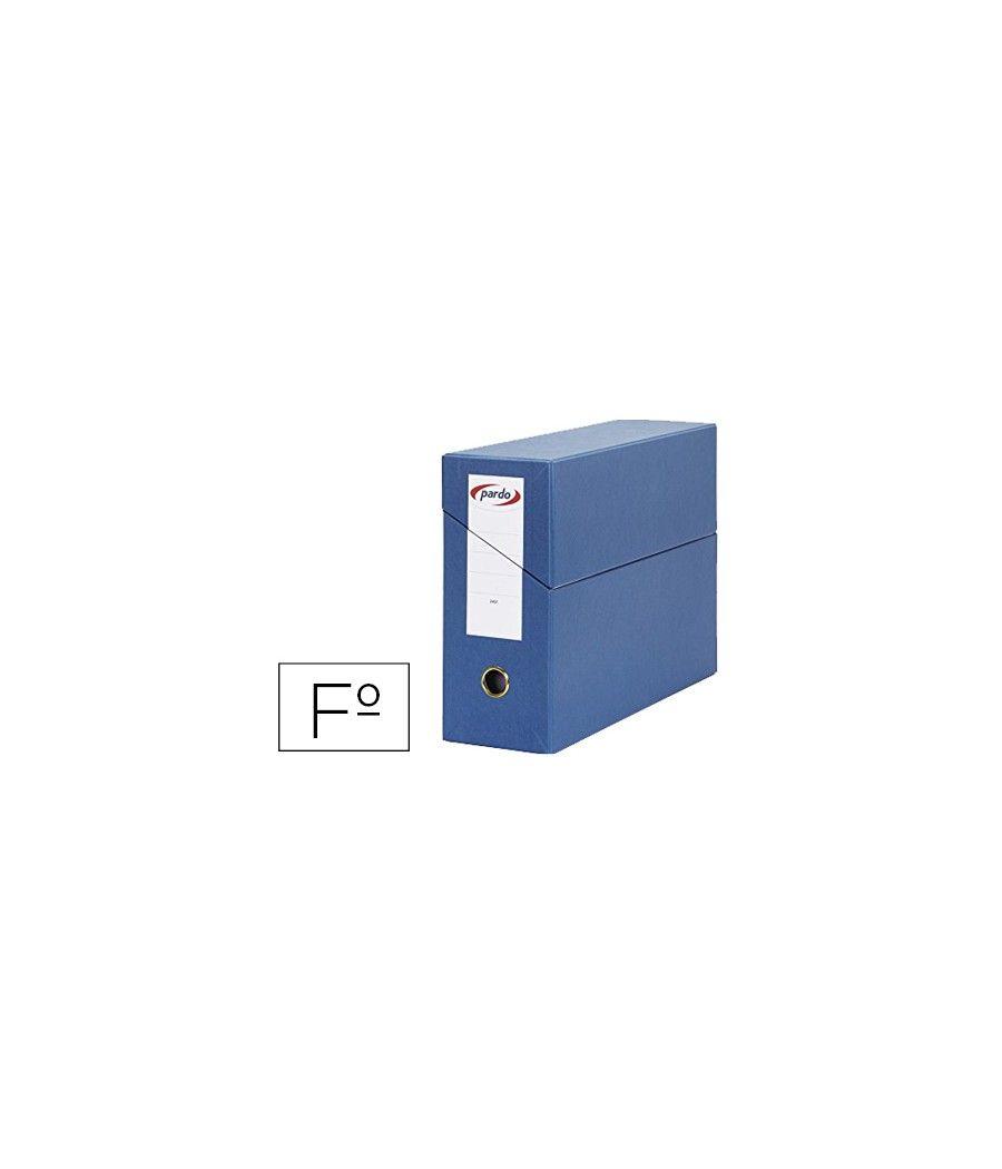 Caja transferencia pardo folio forrado extra doble lomo 80 mm estuche interior con tarjetero azul - Imagen 2