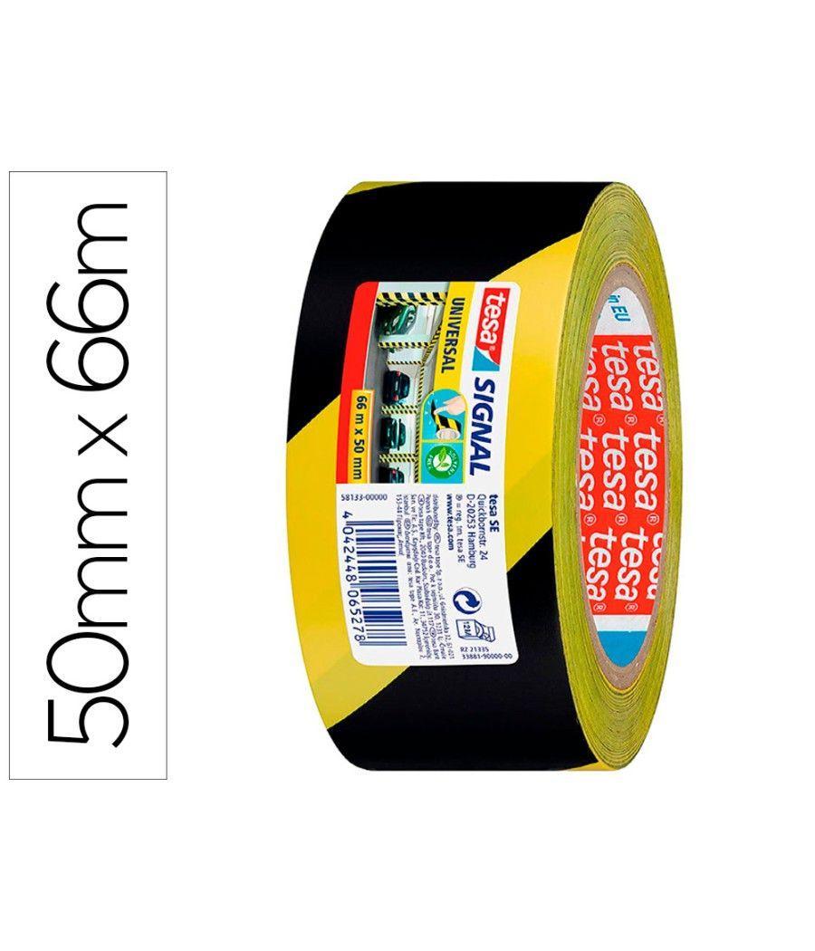 Cinta adhesiva tesa de seguridad amarilla y negra polipropileno 66 mt x 50 mm - Imagen 2