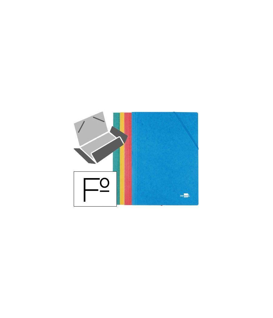 Carpeta liderpapel gomas folio 3 solapas cartón simil prespan colores surtidos pack 4 - Imagen 2