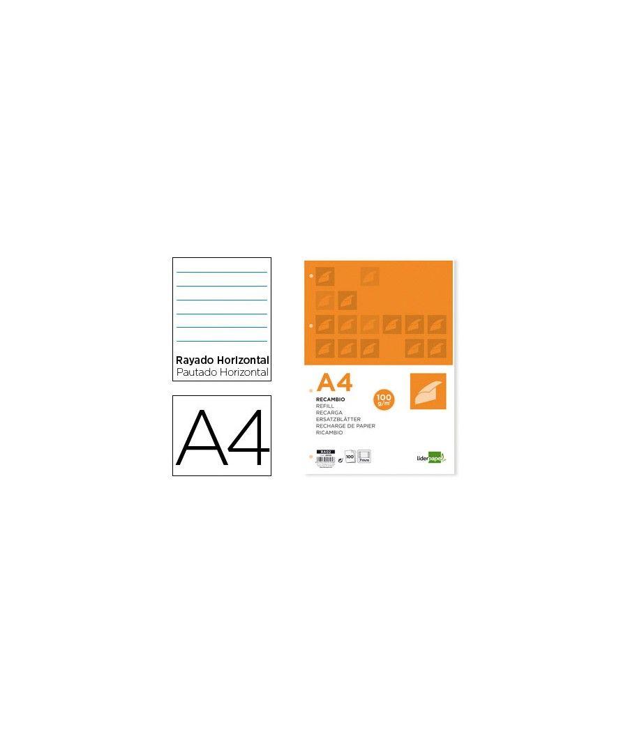 Recambio liderpapel a4 100 hojas 100 g/m2 rayado horizontal con margen 4 taladros - Imagen 2