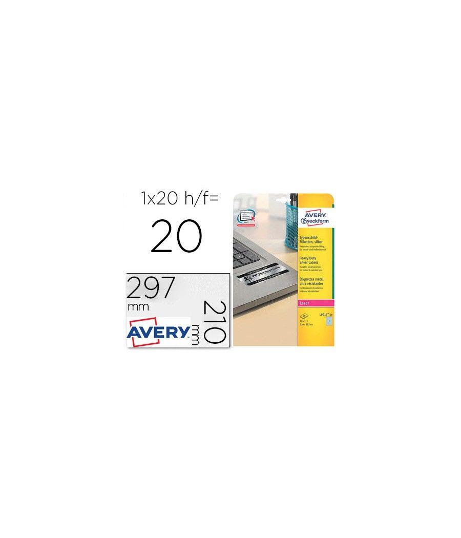 Etiqueta adhesiva avery poliéster plata 210x297 mm para impresora láser pack de 20 unidades - Imagen 2