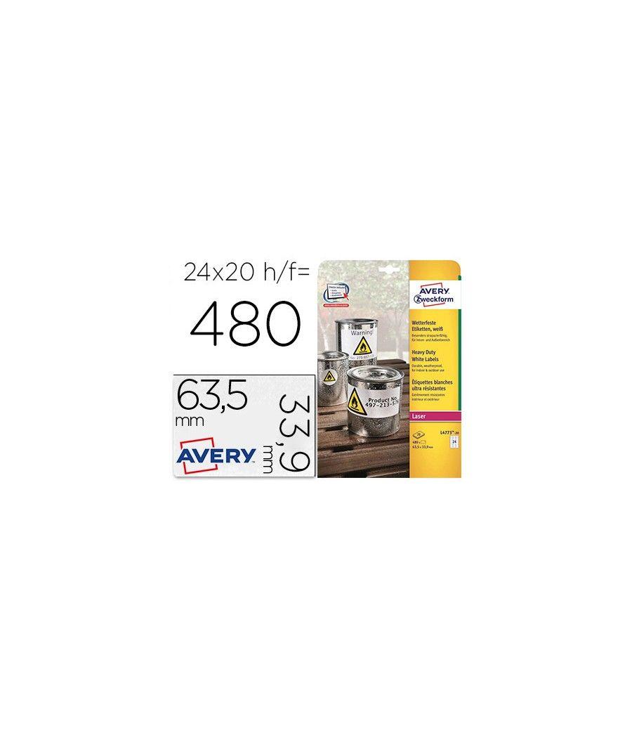 Etiqueta adhesiva avery poliéster blanco 63,5x33,9 mm para impresora láser pack de 480 unidades - Imagen 2