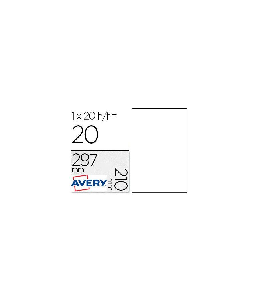 Etiqueta adhesiva avery poliéster blanca 210 x 297 mm láser pack de 20 unidades - Imagen 2