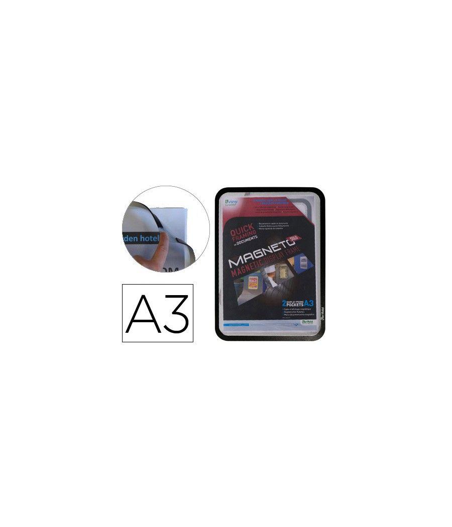 Marco porta anuncios tarifold magneto din a3 con 4 bandas magnéticas en el dorso color negro pack de 2 unidades - Imagen 2