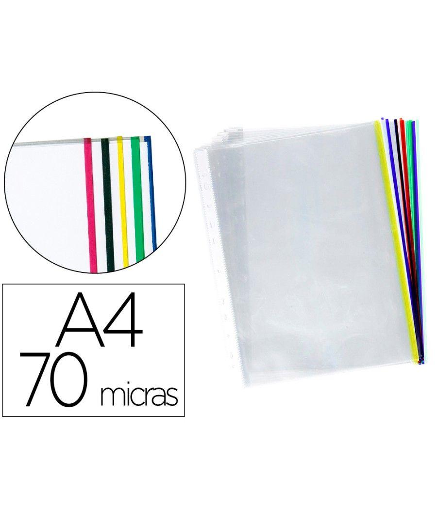 Funda multitaladro q-connect din a4 70 mc cristal con borde colores surtidos bolsa de 25 - Imagen 2