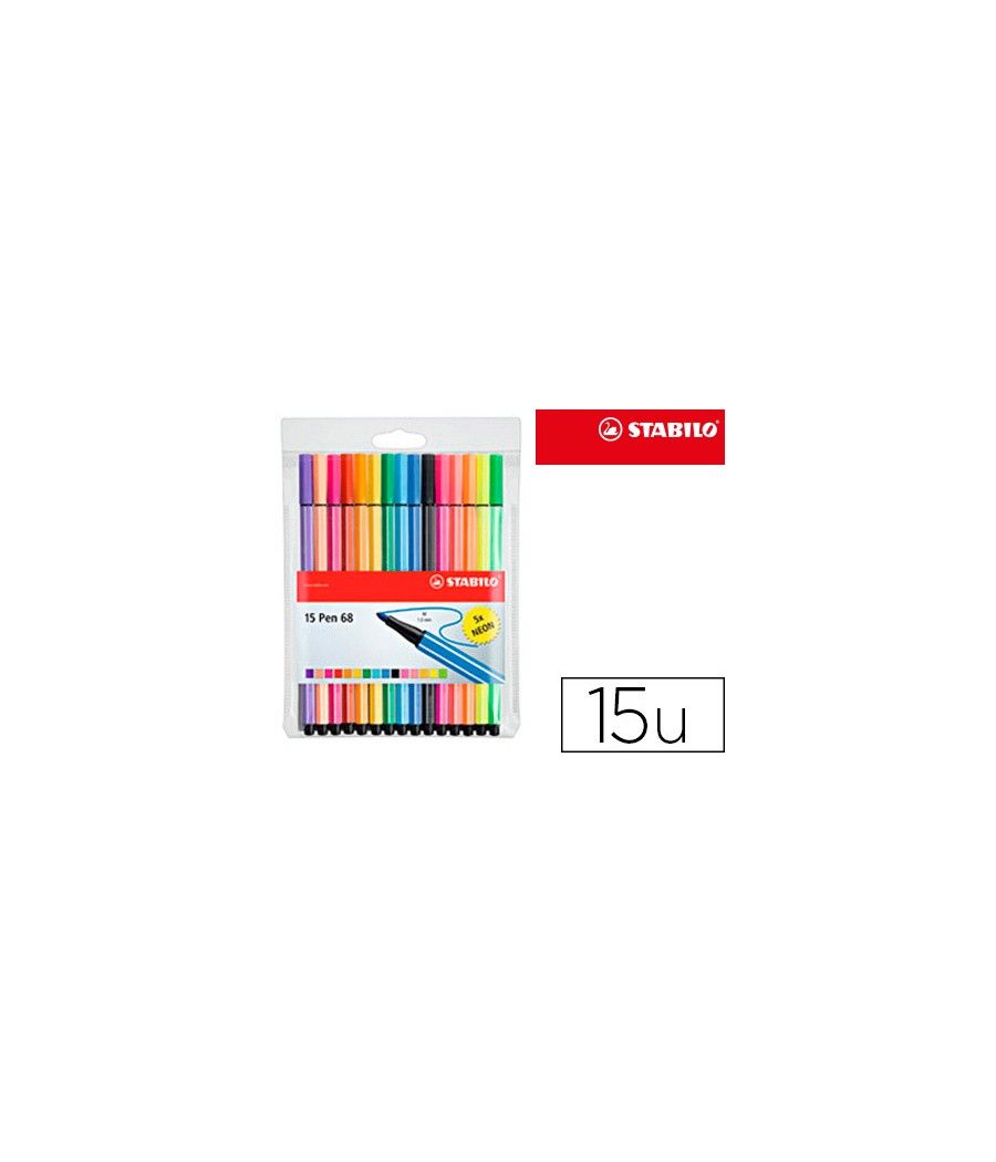 Rotulador stabilo acuarelable pen 68 estuche de 10 colores estandar + 5 colores neon - Imagen 2