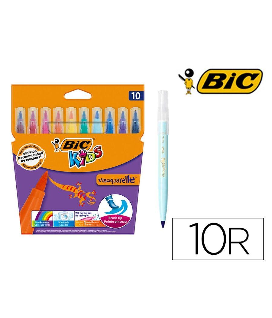 Rotulador bic kids visaquarelle estuche de 10 colores punta pincel tinta base de agua - Imagen 2