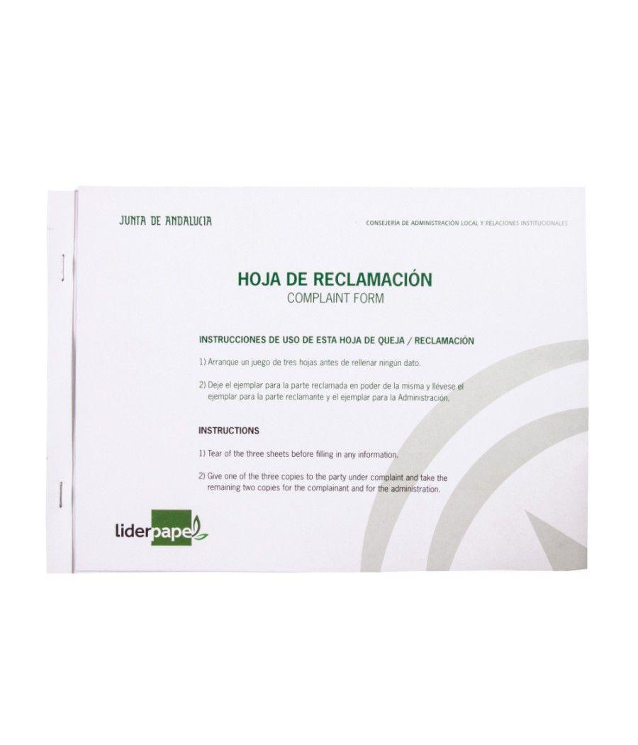 Libro liderpapel hojas de reclamaciones junta de andalucia din a4 25 juegos original + 2 copias - Imagen 3