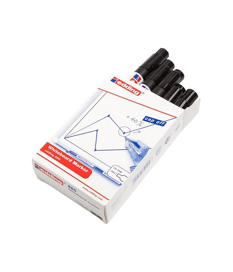 Rotulador edding para pizarra blanca 660 color negro punta redonda 3 mm PACK 10 UNIDADES - Imagen 6