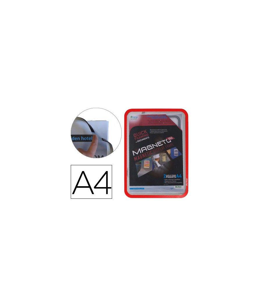 Marco porta anuncios tarifold magneto din a4 con 4 bandas magnéticas en el dorso color rojo pack de 2 unidades - Imagen 2