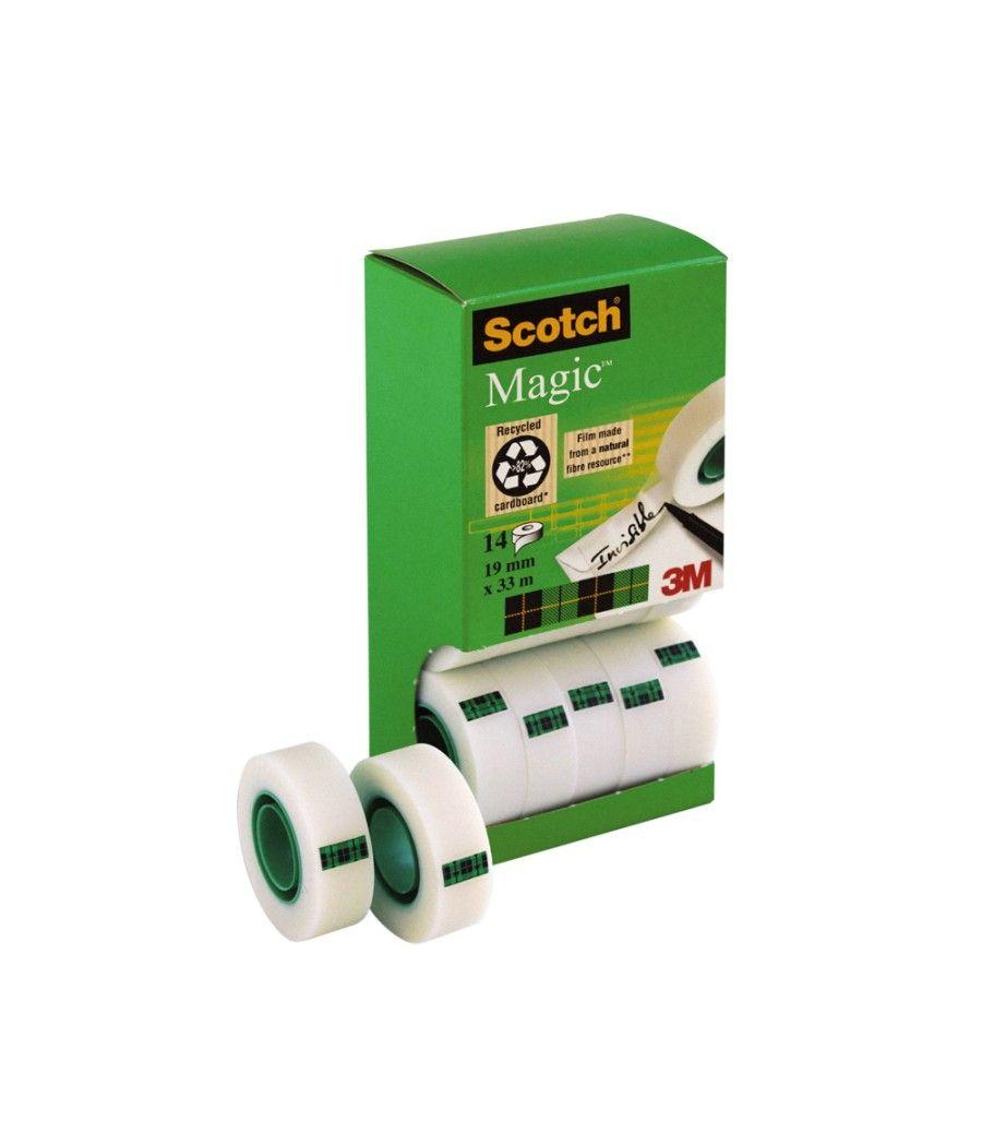 Cinta adhesiva scotch magic 33 mt x 19 mm pack de 14 rollos con dispensador de cartón - Imagen 3