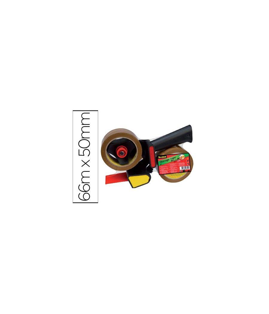 Portarrollo scotch para embalaje heavy duty bajo ruido con 2 rollos de cintas marron 50mm x 66mt - Imagen 2