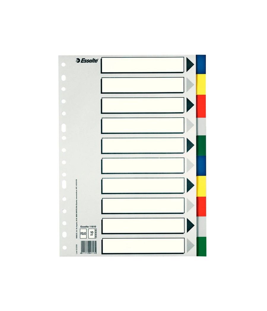 Separador esselte plástico juego de 10 separadores folio con 5 colores multitaladro - Imagen 3
