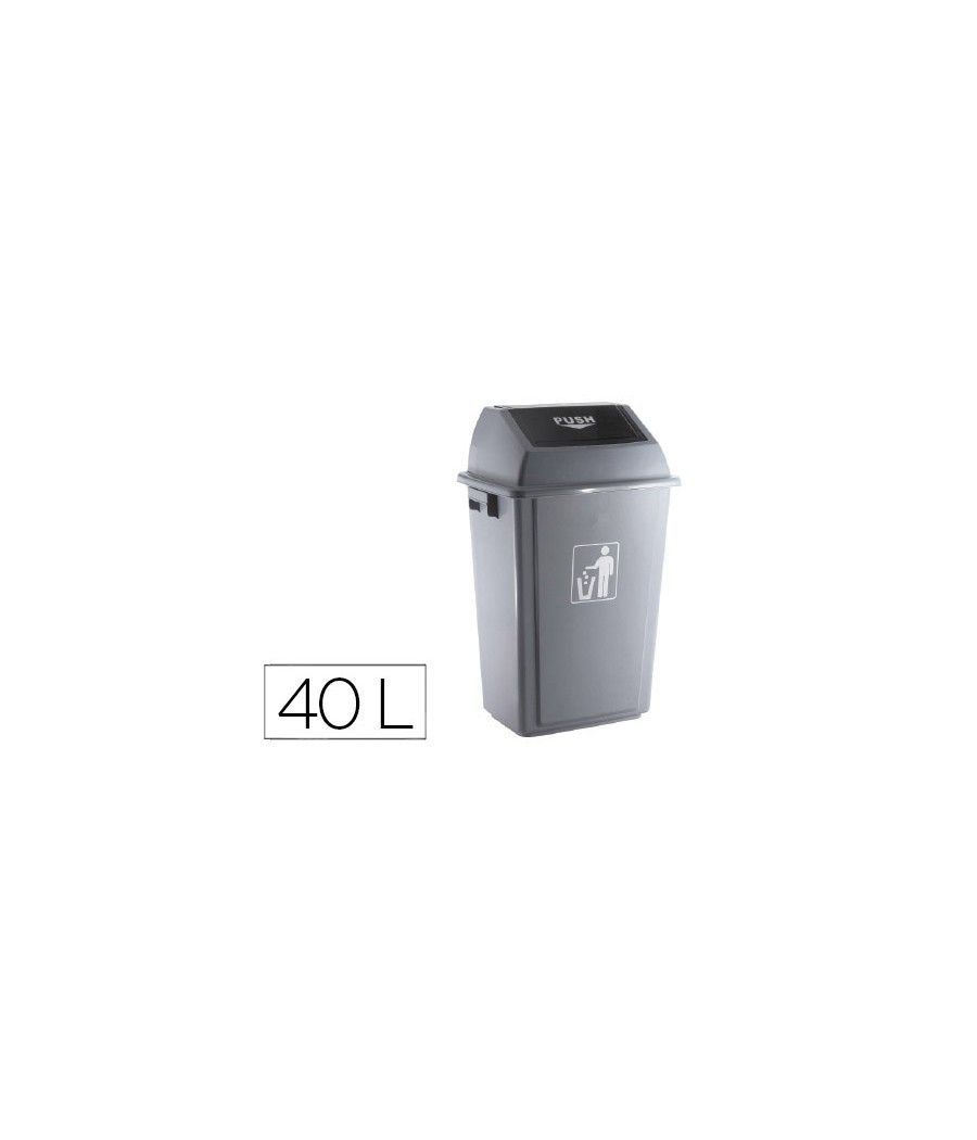 Papelera contenedor q-connect plástico con tapa de balancin 40 litros gris 410x280x610 mm - Imagen 2