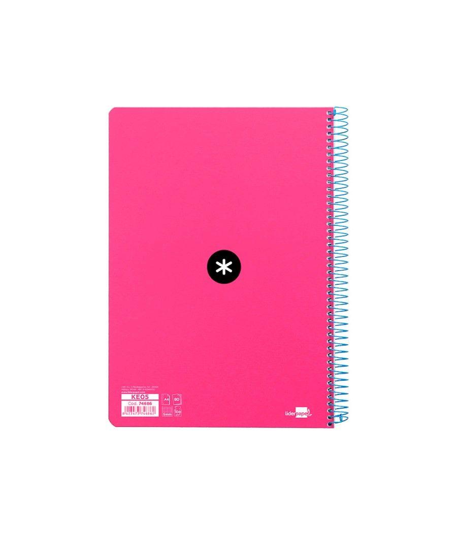 Cuaderno espiral liderpapel a4 micro antartik tapa dura 80h 100 gr cuadro 5mm sin bandas 4 taladros color rosa flúor - Imagen 4