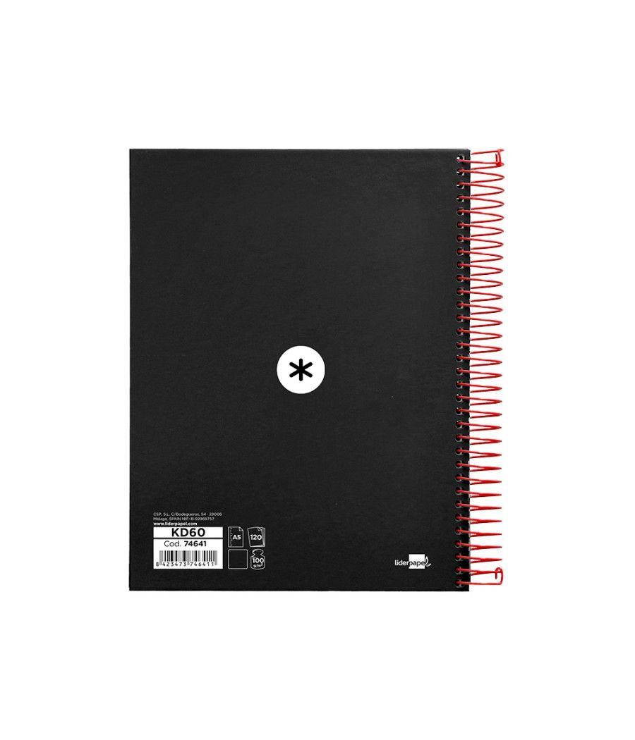 Cuaderno espiral liderpapel a5 micro antartik tapa forrada 120h 100g liso con bandas 6 taladros color negro - Imagen 4