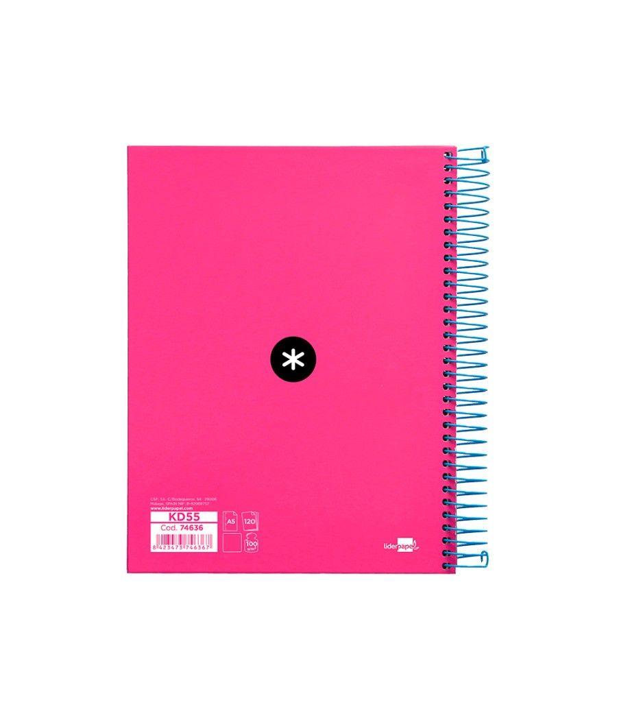 Cuaderno espiral liderpapel a5 micro antartik tapa forrada 120h 100 gr liso con bandas 6 taladros color rosa flúor - Imagen 4