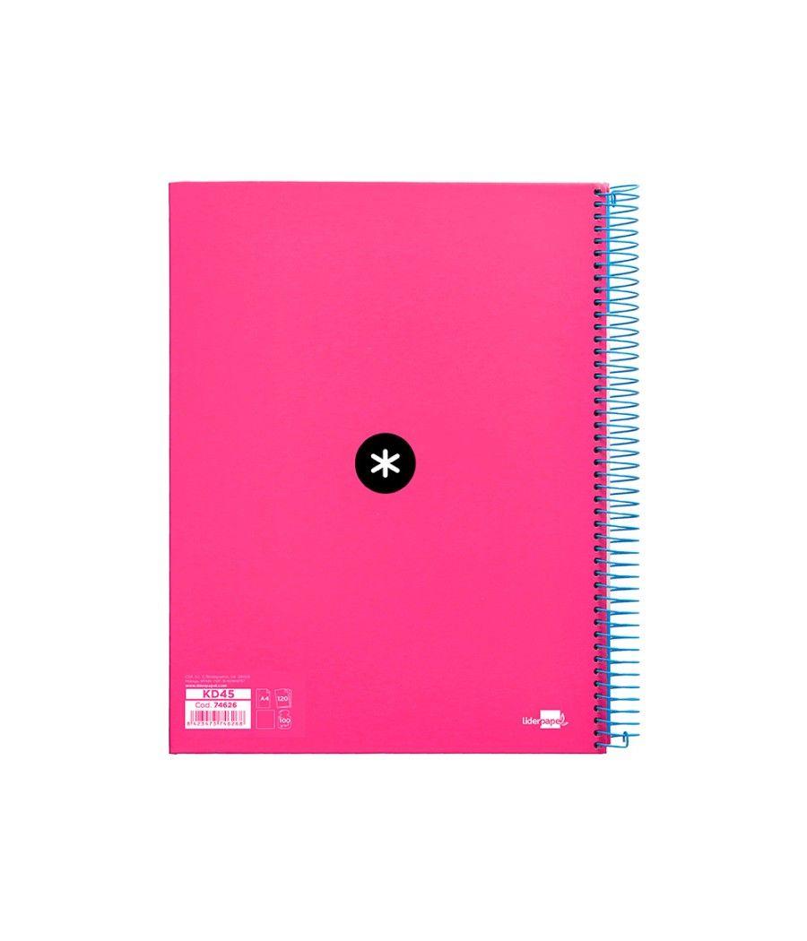 Cuaderno espiral liderpapel a4 micro antartik tapa forrada 120h 100 gr liso con bandas 4 taladros color rosa flúor - Imagen 4