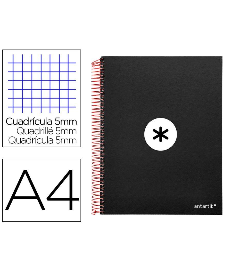 Cuaderno espiral liderpapel a4 micro antartik tapa forrada 120h 100 gr cuadro5mm 5 bandas 4 taladros color negro - Imagen 2