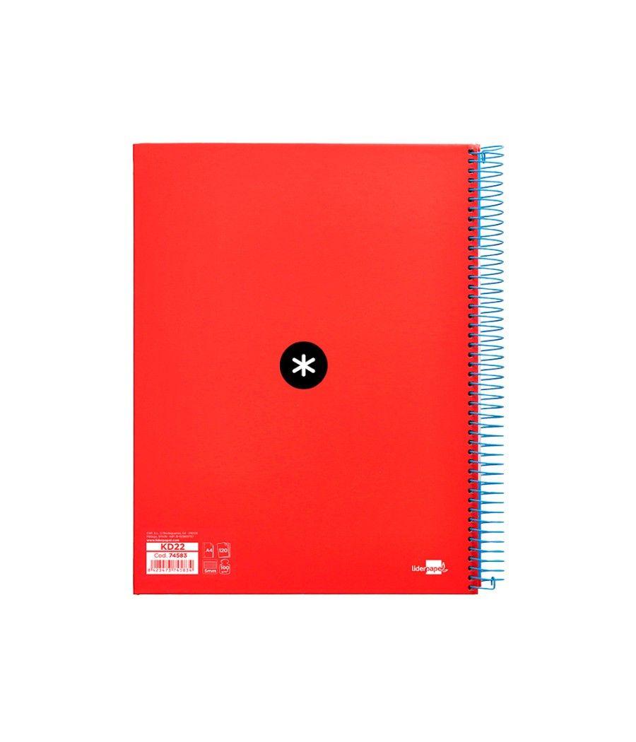 Cuaderno espiral liderpapel a4 micro antartik tapa forrada 120h 100 gr cuadro5mm 5 bandas 4 taladros color rojo - Imagen 4