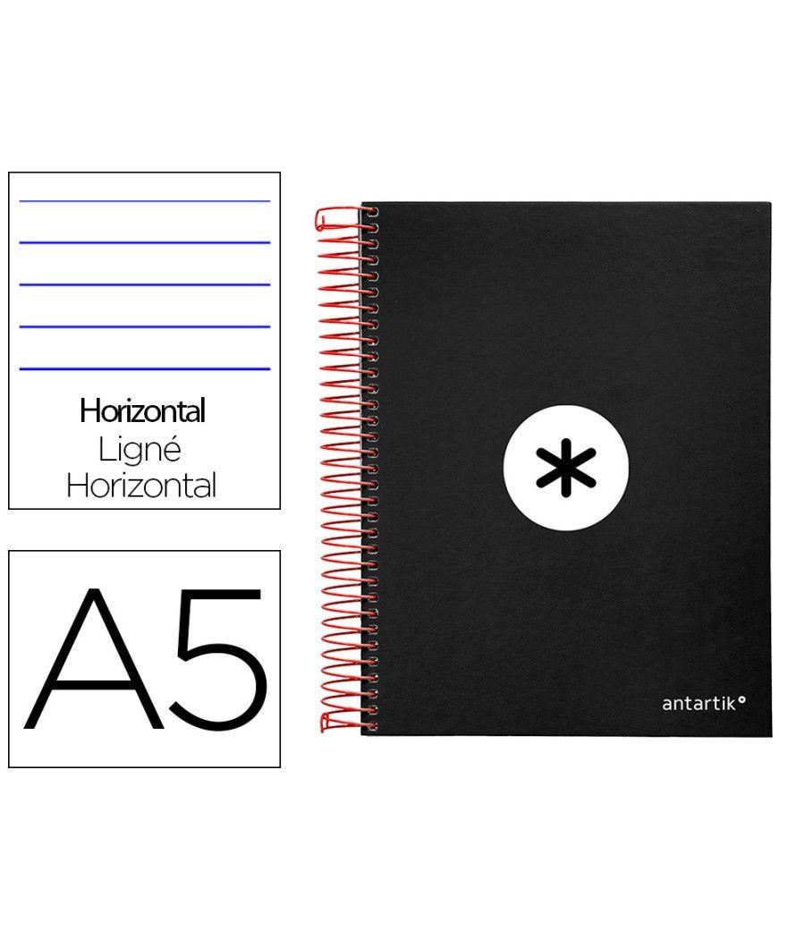 Cuaderno espiral liderpapel a5 micro antartik tapa forrada 120h 100 gr horizontal 5 bandas 6 taladros color negro - Imagen 2